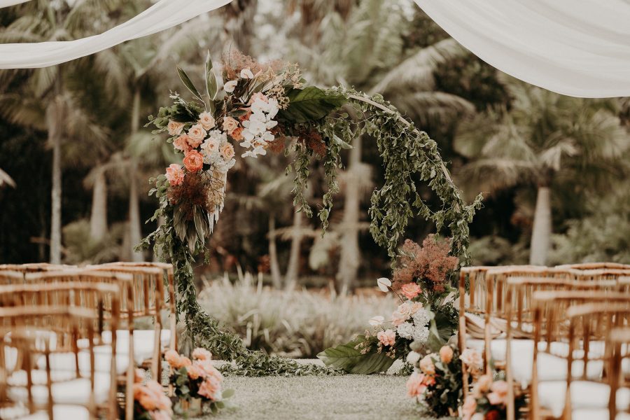 sydney boho elegant wedding. ceremony circle floral arch