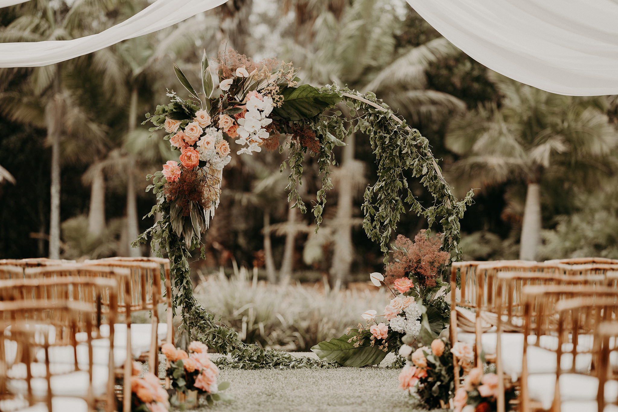 sydney boho elegant wedding. ceremony circle floral arch